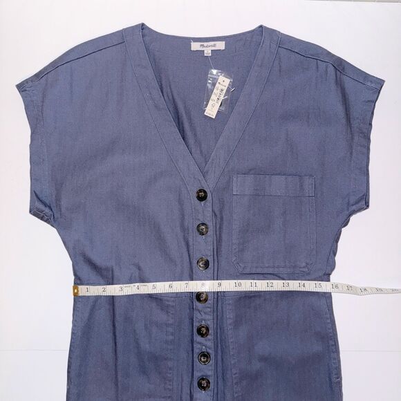 NWT Madewell Cap Sleeve Jumpsuit Utility Workwear Button Ft Straight Leg Blue S - Picture 11 of 16